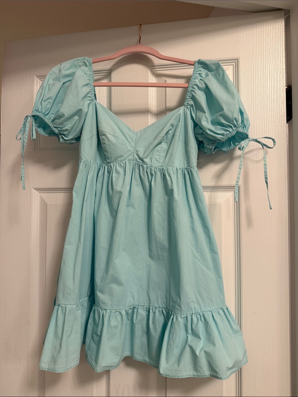 Amanda Uprichard Light Aqua Puff Sleeve Babydoll Dress